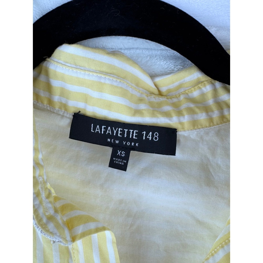 LAFAYETTE 148 Justice Yellow‎ White Stripe Short Sleeve Button Down Shirt X - Picture 4 of 12
